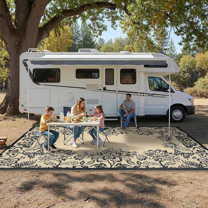Garvee Outdoor Rugs 9’x12’ Waterproof Reversible Mats, Large Area Plastic Straw Rug, Outside Carpet, Butterfly Floral Rv Mat for Patio Camping Picnic Backyard Deck Balcony Porch Beach Trailer