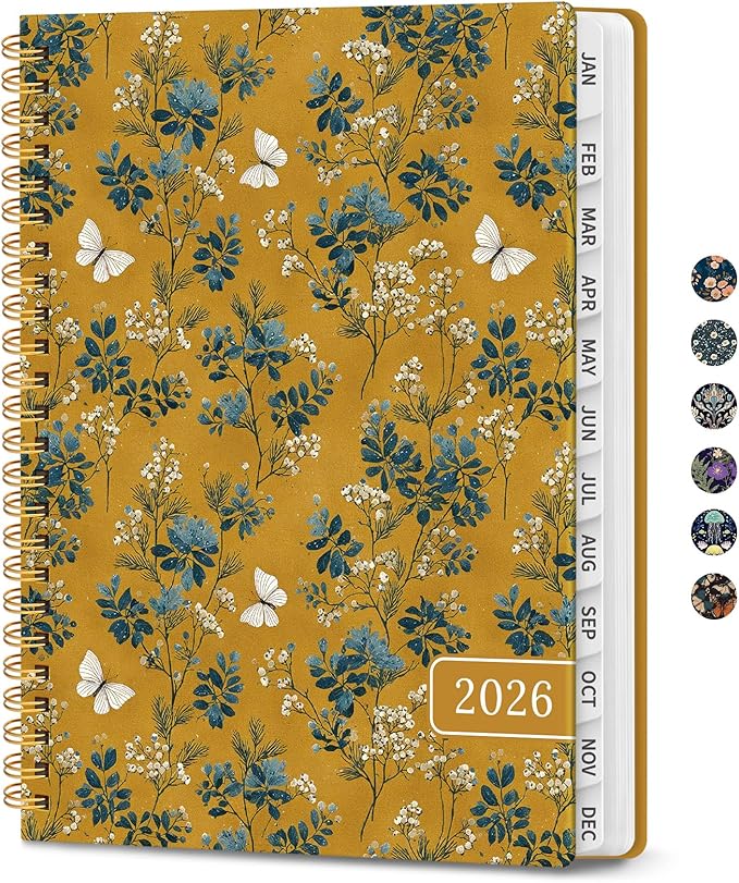 2026 Planner, Weekly and Monthly Planner for Women, Jan 2026 - Dec 2026 Pretty 2026 Calendar Planner with Monthly Tabs, Inner Pocket, Spiral Binding, Perfect for Office Home School - 6.3" x 8.5", Golden Grove