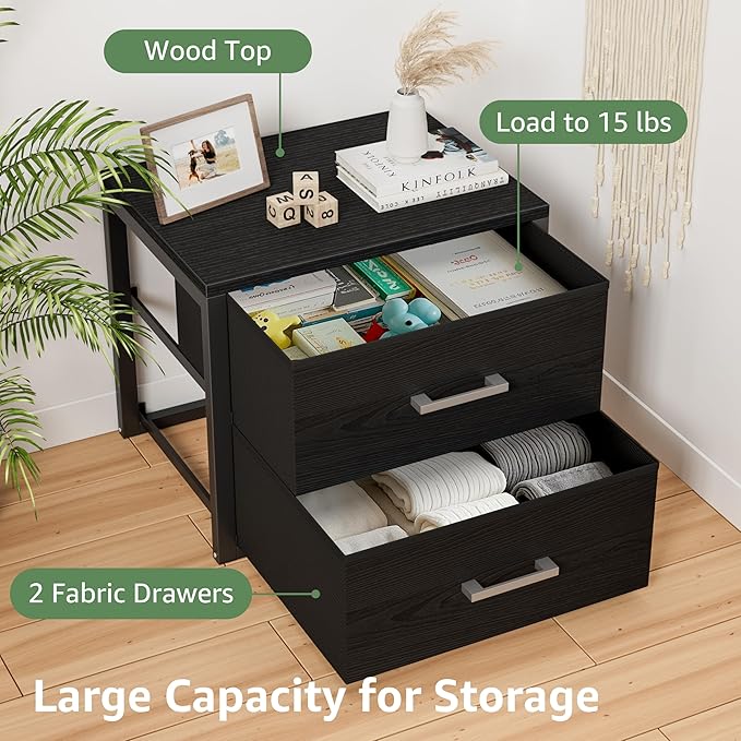BOLUO Stackable Storage Drawers Closet Organizers and Storage Fabric Black 2 Drawer Dresser for Bedroom 2 Packs Modern