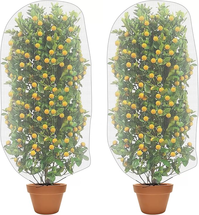 Alpurple 2 PCS Insect Bird Barrier Netting Mesh with Drawstring- 4.6 x 3 Ft Garden Bug Netting Plant Cover- Fruit Tree Net for Protect Plant Fruits Citrus Flower from Insect Bird Eating