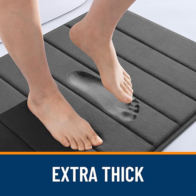 OLANLY Memory Foam Bath Mat 70x46, Super Soft Absorbent Bathroom Rugs, Quick Dry, Machine Washable Shower Floor Rugs, Bathmat Carpet, Bathroom Home Decor Accessories, Black