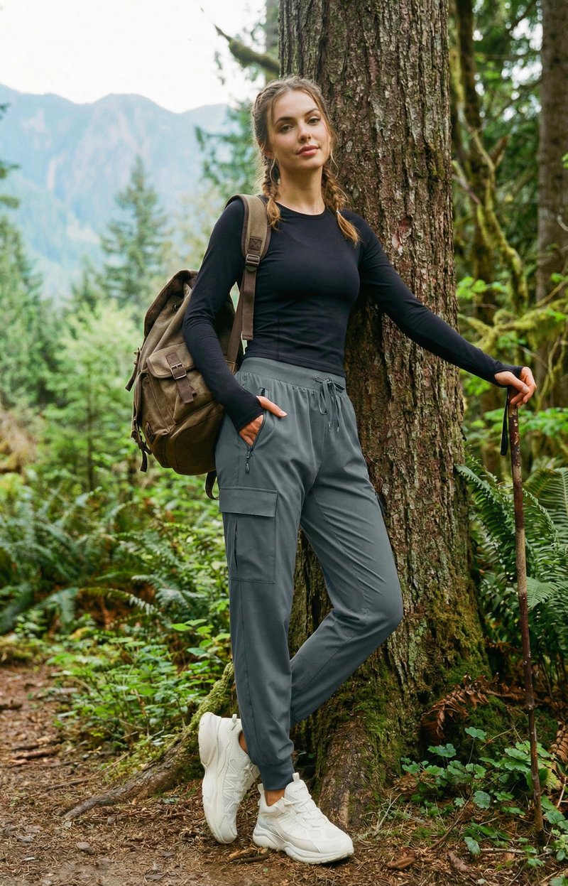 Libin Women's Cargo Joggers Lightweight Quick Dry Hiking Pants Athletic Lounge Casual Travel Petite, Steel Gray M