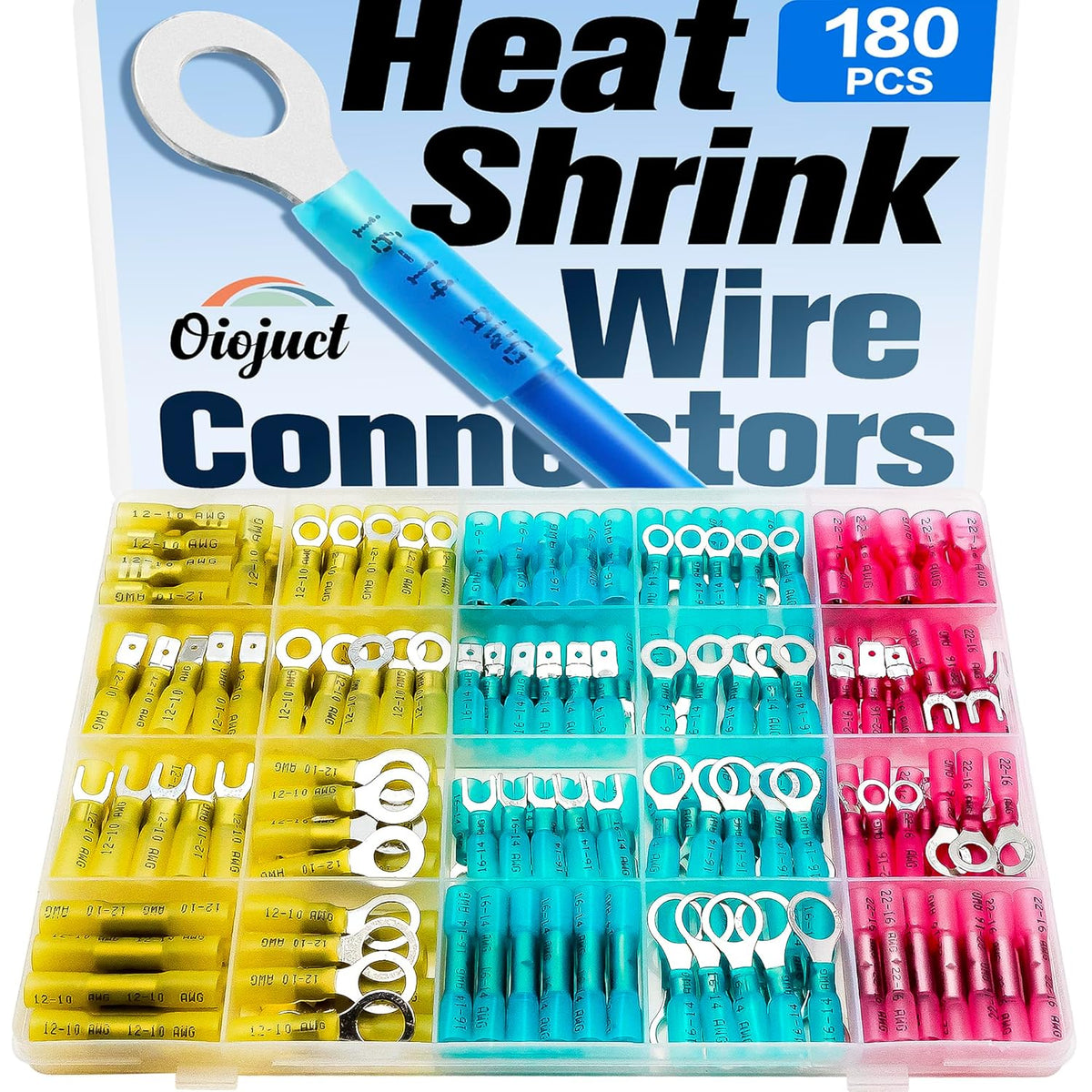 180Pcs Heat Shrink Wire Connectors Kit | Waterproof Marine & Automotive Electrical Crimp Terminals