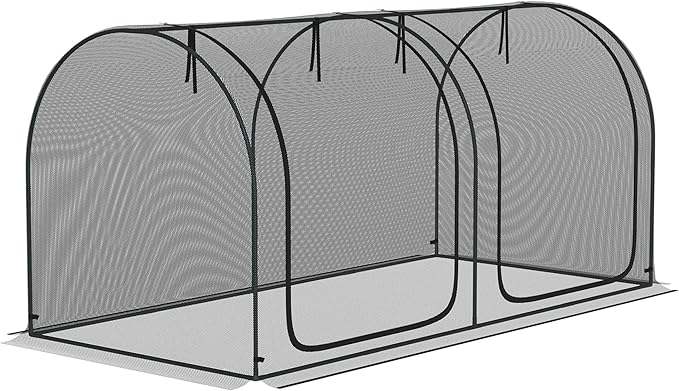 Outsunny 8' x 4' Crop Cage, Plant Protection Tent with Two Zippered Doors, Steel Frame, Storage Bag and 4 Ground Stakes, for Garden, Yard, Lawn, Black