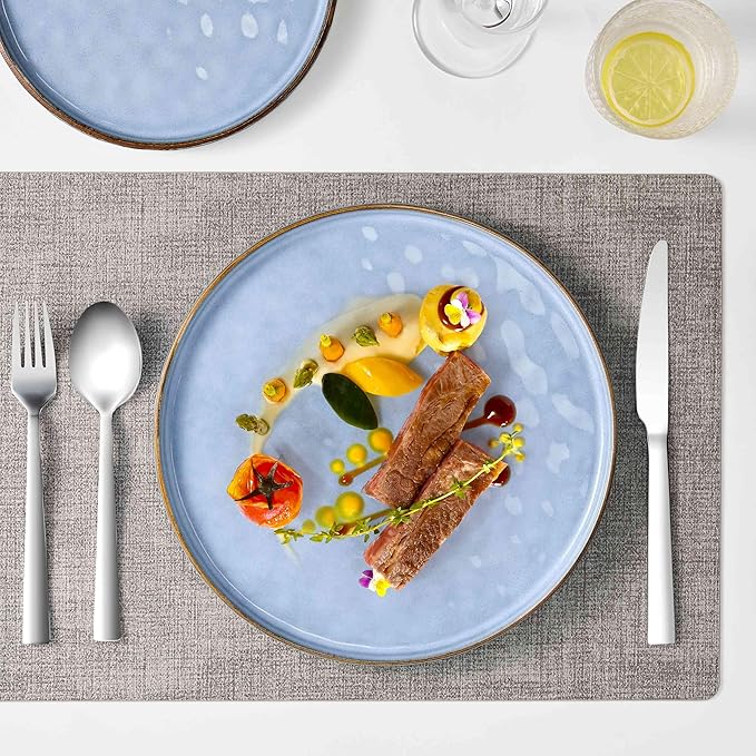 Herogo Dinnerware Sets for 6, 18 Pieces Ceramic Dishware for Kitchen Restaurant, Stoneware Plates and Bowls Sets, Dishwasher & Microwave Safe, Haze Blue