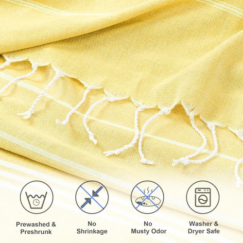 Aegero Turkish Beach Towel - Oversized 36"x71" Quick Dry Sand-Free Lightweight Travel Essential | Yellow