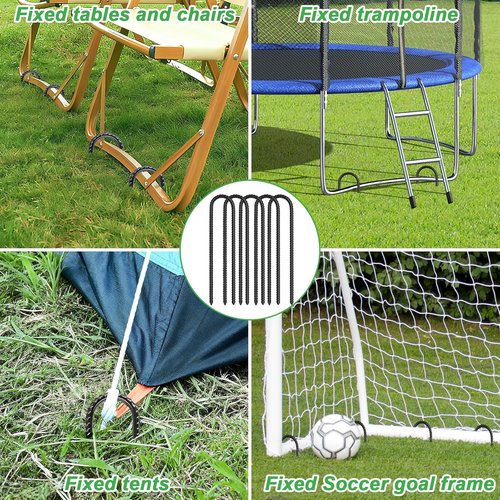 Gtongoko Heavy-Duty Trampoline Stakes - Galvanized Steel U-Shaped Ground Anchors | Black