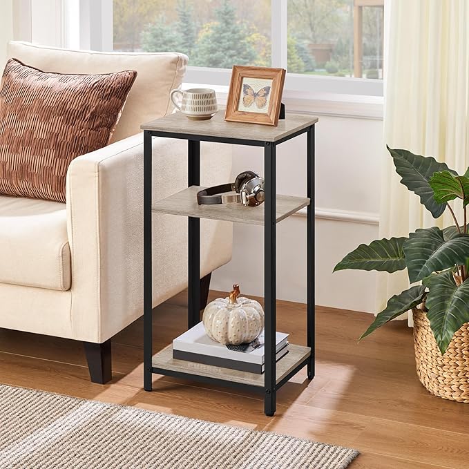 Yaheetech 30 in Tall End Table, 3-Tier with Strong Wooden Shelves, Small Side Table with Metal Frame for Living Room Office, Small Places, Gray