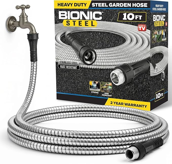 BIONIC STEEL Short 10 Ft Hose Extension, 10 Ft x 5/8 In. Short Hose Connector for Reel, Leak Proof Connection, Heavy Duty, Non Kinking, Flexible, Heavy Duty