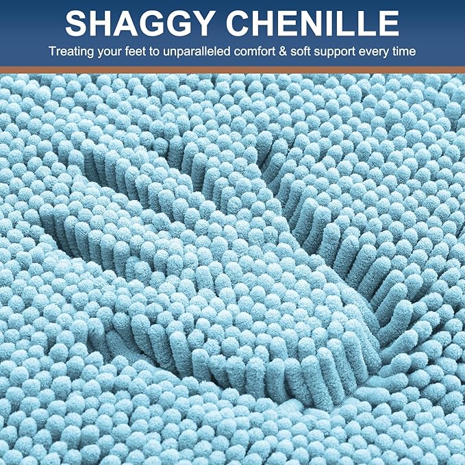 Smiry Luxury Chenille Bathroom Rugs 48x32, Extra Soft and Absorbent Shaggy Bath Mat, Machine Washable, Non-Slip Plush Carpet Runner for Tub, Shower, and Floor, Home Decor Accessories, Sky Blue