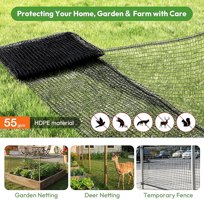Deer Netting for Garden 7ftx25ft, Plastic Mesh Deer Fence with Pre-Strung Reinforced Edge, Durable Temporary Fencing for Yard, Ideal for Animal Barrier, Snow Fence & Tree/Crop Protection
