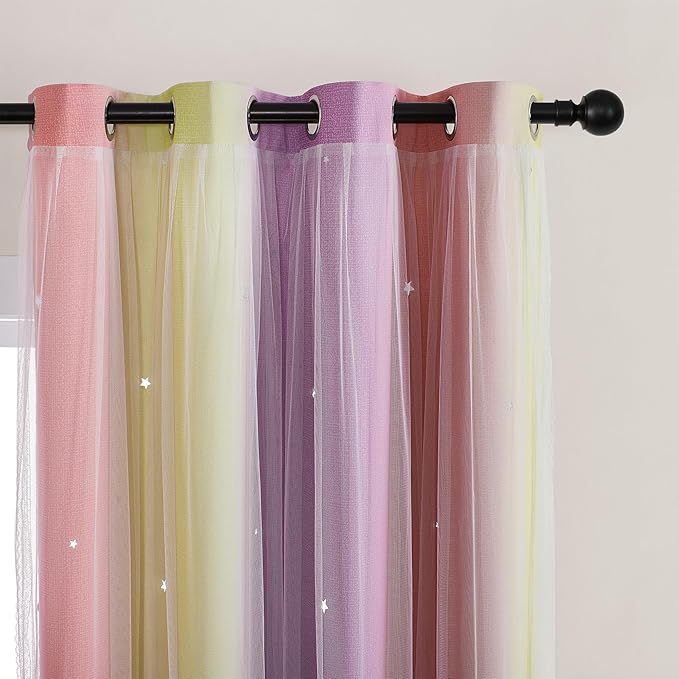 XiDi Curtains for Bedroom Decor, Rainbow Pink PurpleYellow34/90/1