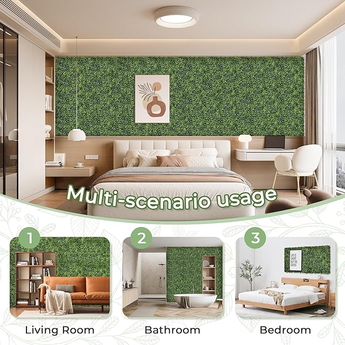 Artificial Grass Wall Panel Screen: 10"x10" 12P UV-Anti Faux Boxwood Panels