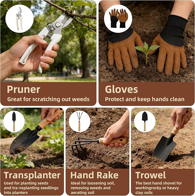Mimi Gifts, Garden Kit Gifts for Mimi Mothers Day from Grandkids Gardening Tools and Durable Garden Tools Organizer Tote, Ideal Gardening Set for Women on Plant Lover Birthday Present Brown