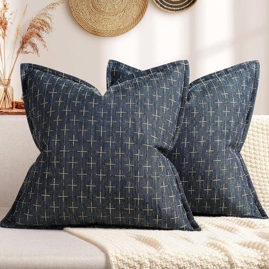 ZWJD Pillow Covers 18x18 Set of 2 Soft Polyester Textured Pillow Covers with Stylish Flange Edge Cozy Farmhouse Throw Pillows for Couch Bed Sofa Living Room