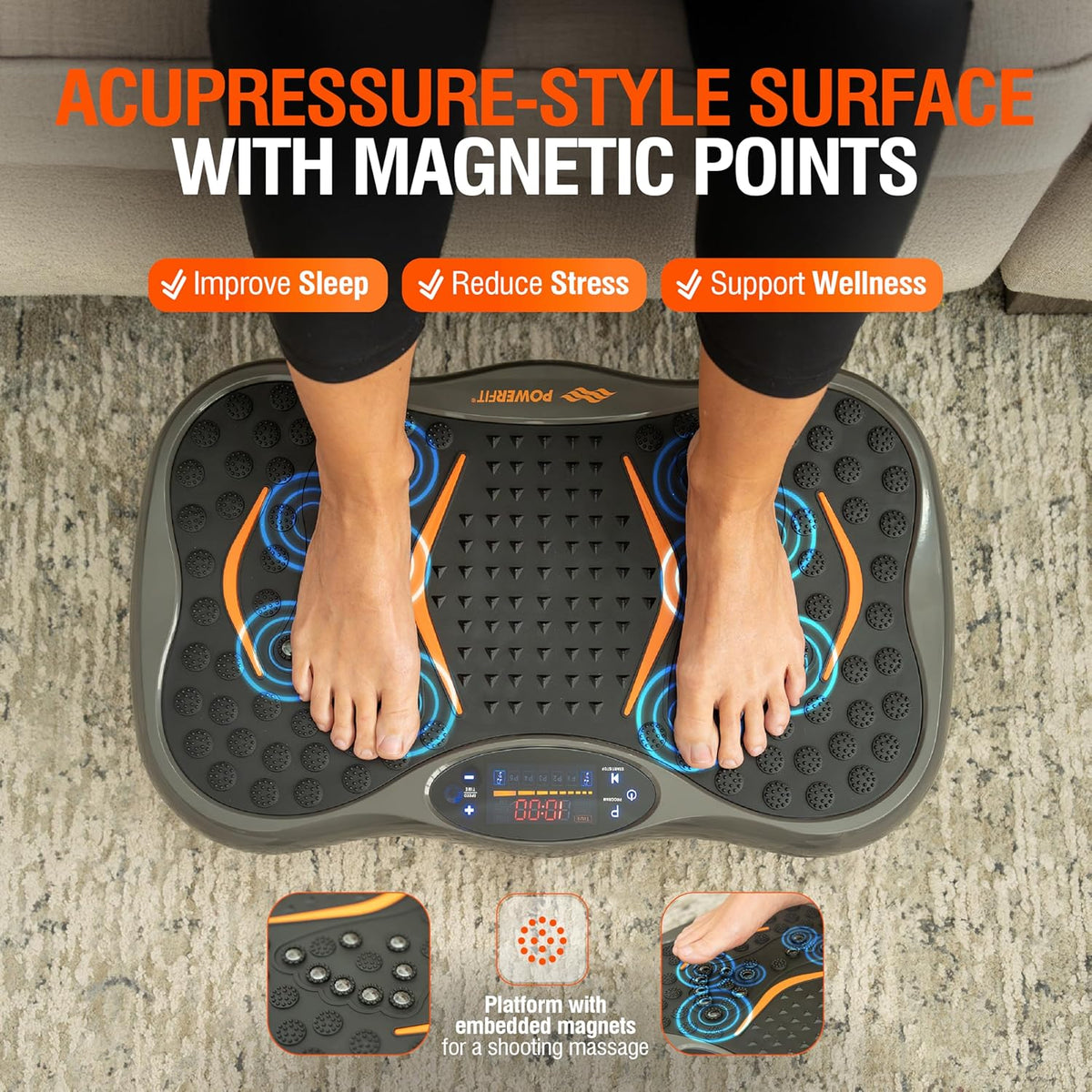 Powerfit Vibration Plate Exercise Machine - Full Body Vibration Platform for Weight Loss & Lymphatic Drainage