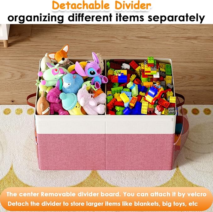 Large Toy Storage Box with Lid Upgraded Toy Storage Chest Organizer with Divider Foldable Toy Bin for Kids Boys Girls Playroom Nursery Bedroom (25"x13"x16")