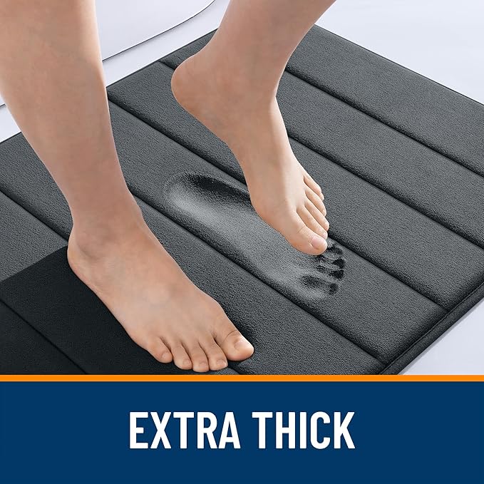 OLANLY Memory Foam Bath Mat 30x20, Super Soft Absorbent Bathroom Rugs, Quick Dry, Machine Washable Shower Floor Rugs, Bathmat Carpet, Bathroom Home Decor Accessories, Dark Gray