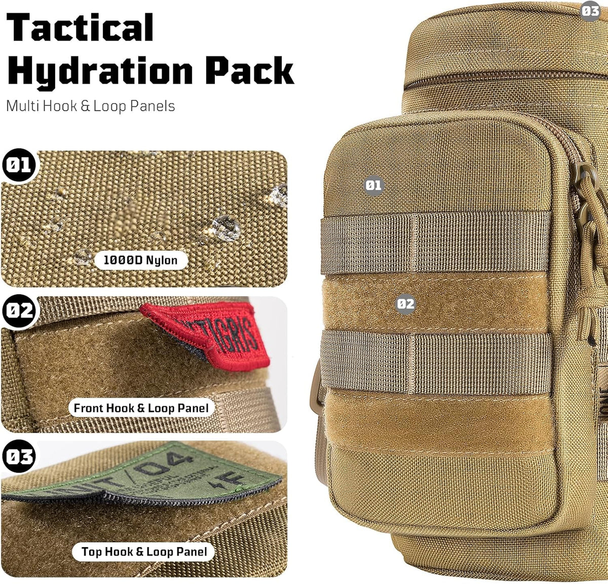 OneTigris Tactical Water Bottle Pouch - 32oz Sniper Holder with Extra Pouch & Strap for Hiking, Camping, Climbing