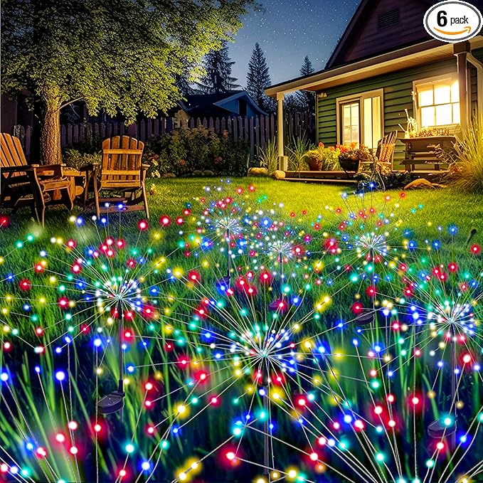 GIGALUMI Garden Decor Outdoor Lights 120LED 2Pack, Solar Garden Lights Outside Fairy Firework Decorative,Solar Powered for Yard Pathway Flowerbed Planter Balcony Patio 4th of July Decor (Multicolor