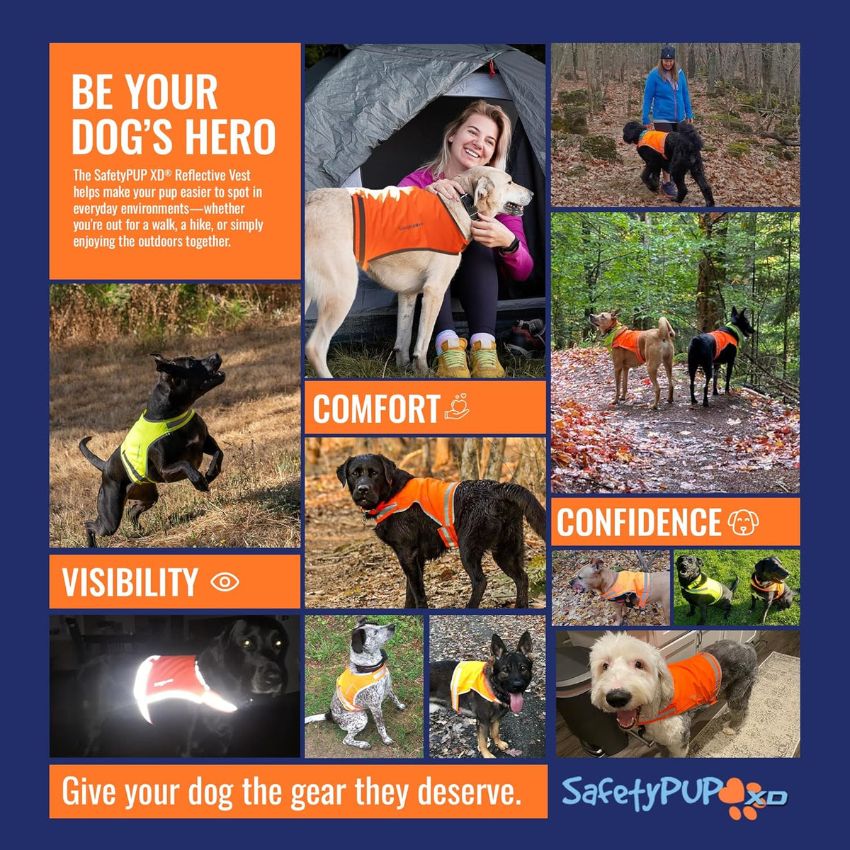 SafetyPUP XD Lite Blaze Orange Reflective Dog Vest - High Visibility Hunting Gear for All Breeds