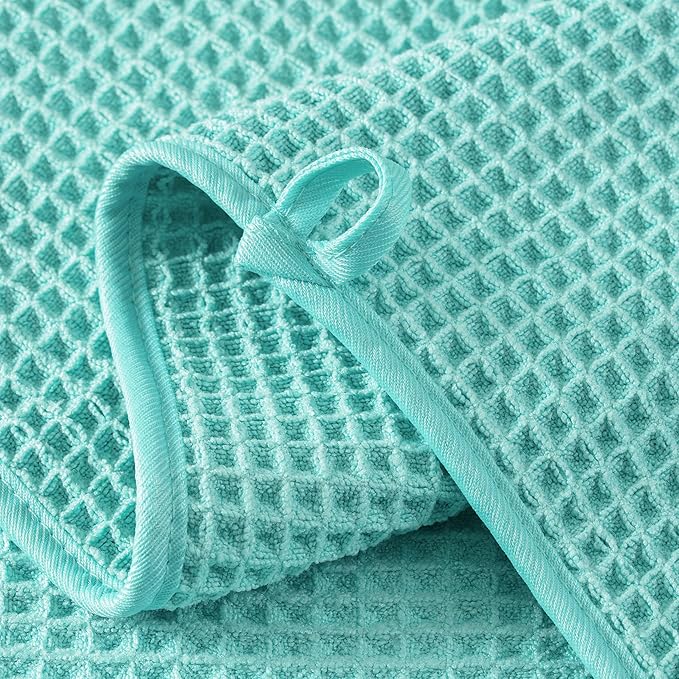 Microfiber Waffle Bath Towels, 4 Pieces, Soft, Absorbent, Fast Drying, Lint Free (Turquoise)
