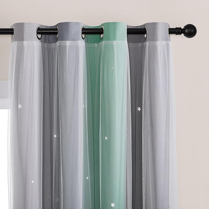 XiDi Curtains for Bedroom Decor, Rainbow Green LightgreyGrey34/45/1