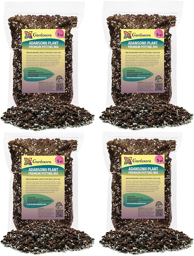 GARDENERA Monstera Adansonii Premium Soil Blend - 20 QT - Promote Aeration, Drainage & Nutrient Retention - (4 Bags of 5 Quart)