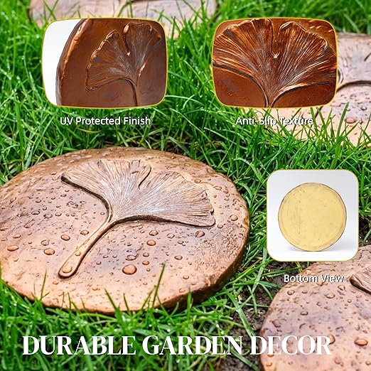 Stepping Stones Outdoor Pathway – 10.8" Antique Bronze Ginkgo Garden Stone Outdoor Decorative – Grandma Mothers Day Gifts, Garden Memorial Stone for Loved Ones Outside, Backyard Walkway Pavers