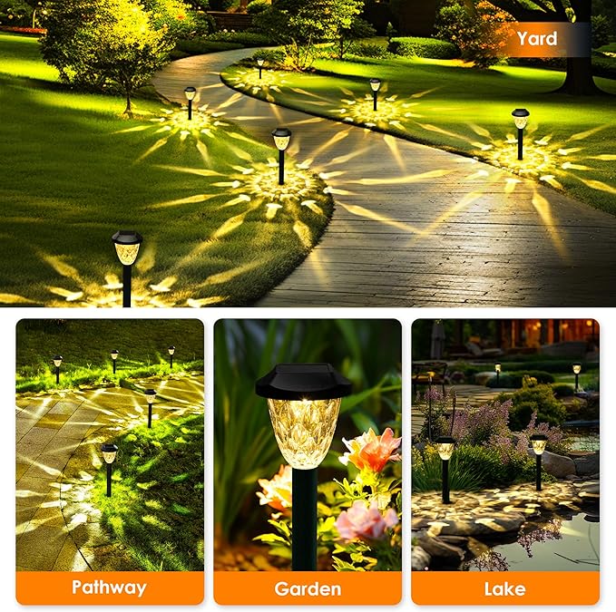 GIGALUMI 10 Pack Solar Lights Outdoor, Solar Pathway Lights with Great Pattern, Waterproof Auto On/Off Solar Powered Light for Outside Yard Garden Walkway Driveway Lawn Pathway