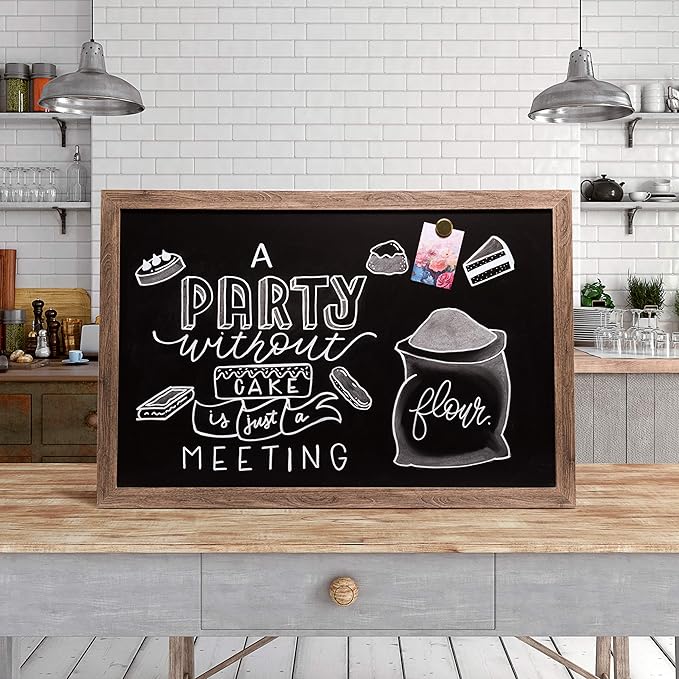 U Brands Magnetic Chalkboard, Rustic Wood Frame, Premium Matte Surface