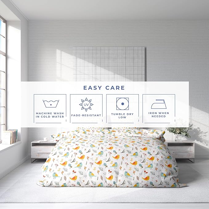 Kotton Culture 3 Pc Queen Size Duvet Cover Set- 100% Egyptian Cotton Sateen 600 Thread Count Ultra Soft Premium Durable Comforter Cover Zipper Closure & Corner Ties (Forest Birds,Queen/Full 90" X 90")