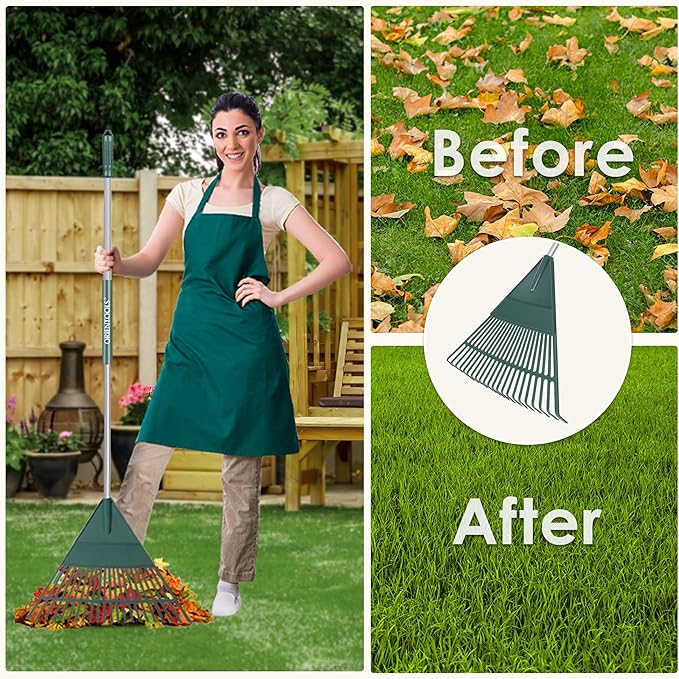 Garden Rake, 22" Leaf rakes with Foldable Lightweight Steel Handle, 22 Tines Plastic Yard, Folding Shrub Rake for Lawns, Grass, Flower Beds Leaves Cleaning