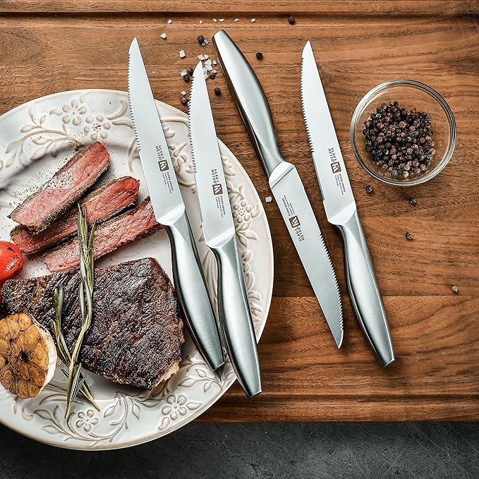 13-Piece Kitchen Knife Set With Block, High Carbon Stainless Steel and Non-Slip Handles. Rust Proof And Dishwasher Safe Cutlery