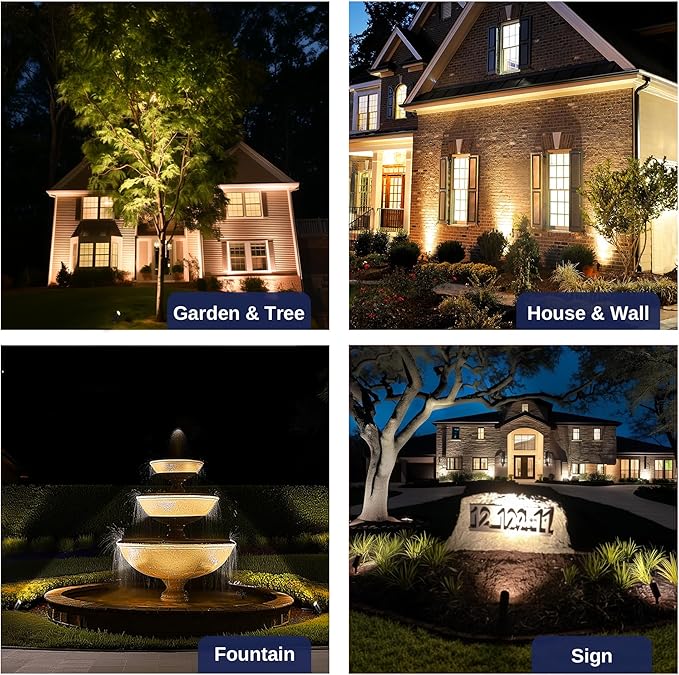 Landscape Spotlights Low Voltage - Brass 12V Outdoor Uplight LED, Wired Spot Lights IP65 Waterproof, Bright Metal Black for Exterior Garden Yard Tree House Without MR16 Bulb