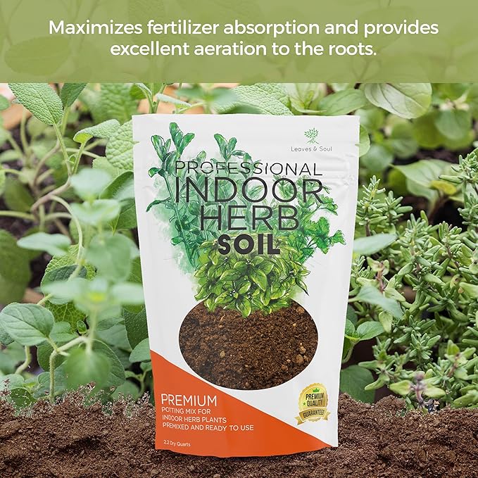 Professional Indoor Herb Soil Mix Large 2.2 Quarts Ready to Use, Premium Potting Soil for Basil Mint Rosemary Thyme Parsley, Peat Moss Coco Coir Perlite Dolomite Indoor Garden Soil Made in USA