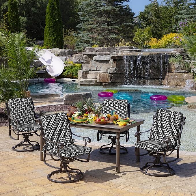 Arden 2-Pack Outdoor Patio Dining Chair Cushion, 20x44, Rain-Proof Seat Pad, Fade-Resistant Outdoor Cushion Black Demi Tile