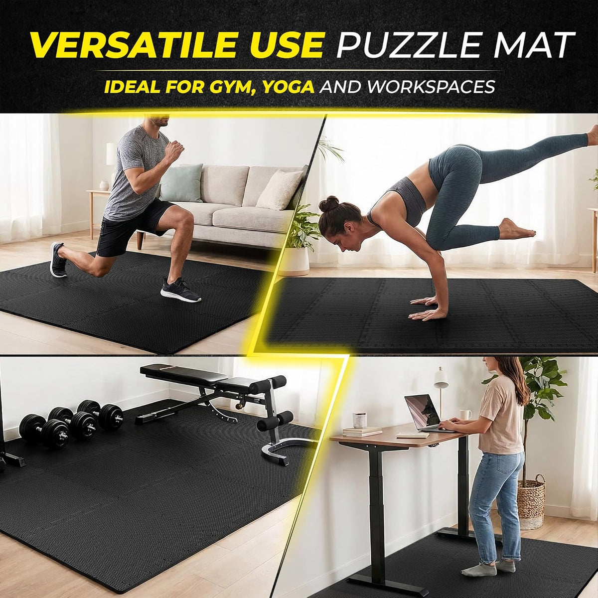 Bemaxx Gym Mats Set - 18 Pcs EVA Interlocking Foam Floor Tiles | 18 Sq Ft Protective Flooring for Home Workouts