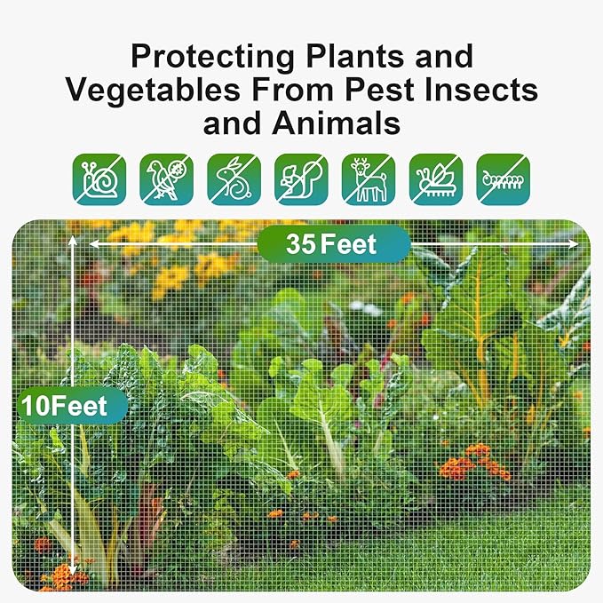 Garden Insect Netting Pest Barrier: 10'x35' Bug Netting for Garden Protection Mosquito Net Fine Mesh Cicada Tree Net Greenhouse Row Cover for Crops Plants Vegetables Flowers Fruits Silver