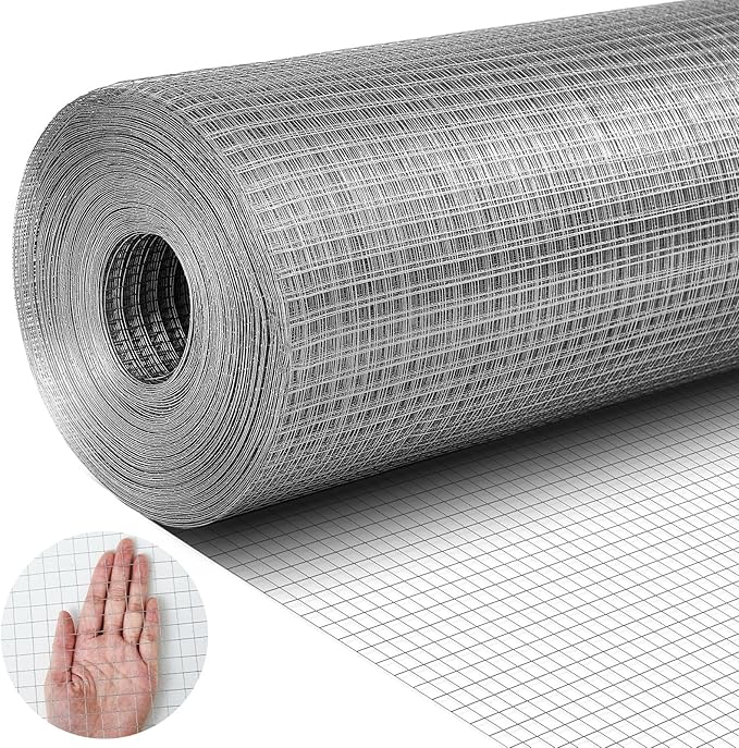 Tatuo Hardware Cloth 1/2 Inch 24in x 150ft Hot Dip Galvanized After Welded Cage Mesh Rolls 21 Gauge Metal Chicken Wire Roll Wire Fencing Poultry Netting for Raised Garden Rodent Animals