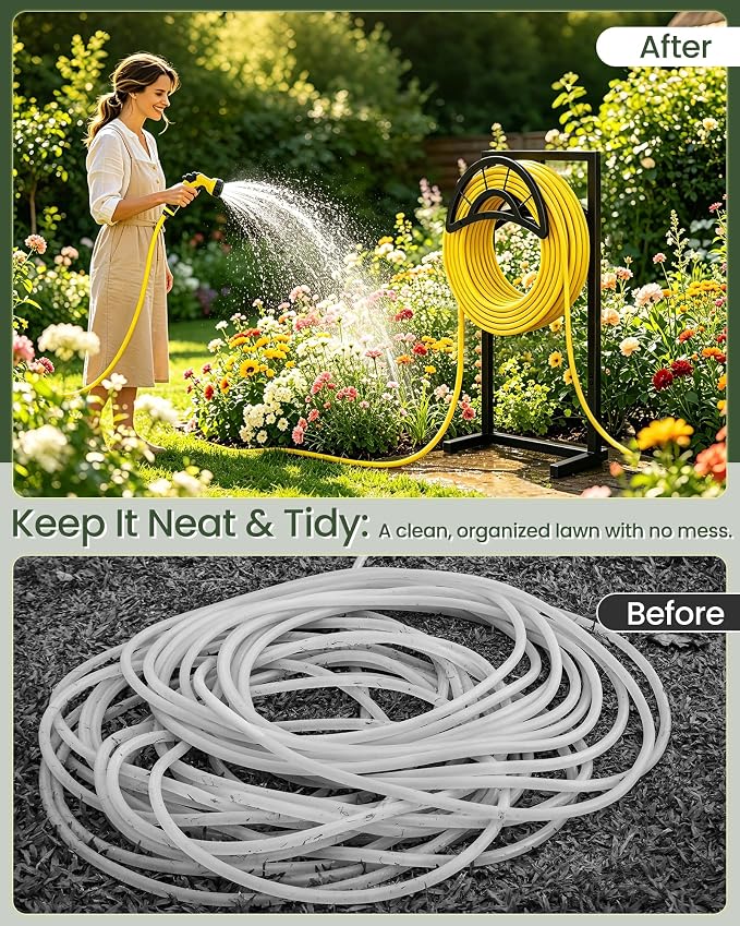 CHOEZON Garden Hose Holder with 5 Prongs, Heavy Duty Water Hose Holder Stand, Holds 150ft Hose, Metal Water Hose Holder for Outside, Yard, Lawn, Patio, Black TCJ91BB