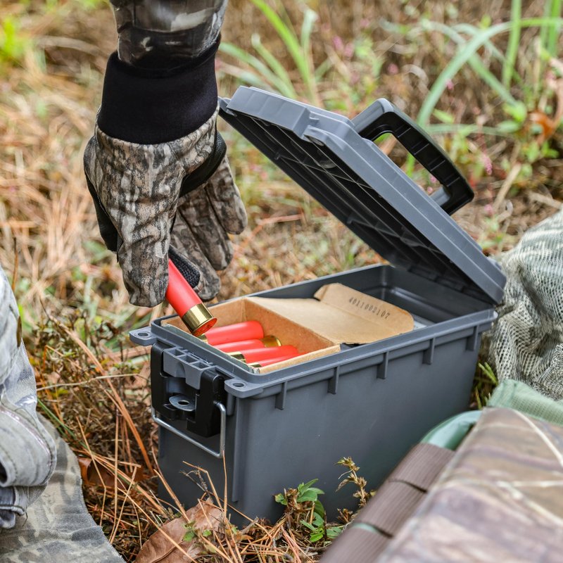 Sheffield 12759 4-Pack Ammo Storage Box, Stackable .30 Cal Field Boxes, Water and Dust Resistant, Lockable Storage Box with Handle, Secures Hunting Gear, Supplies, and Bullets, Made in USA, Gray