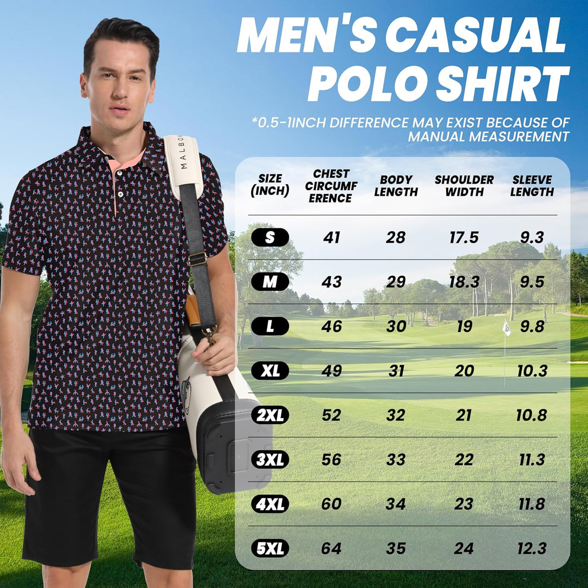 Skiennix Men's Golf Shirts - Moisture-Wicking Short Sleeve Polo with Funny Love Print | X-Large Pink