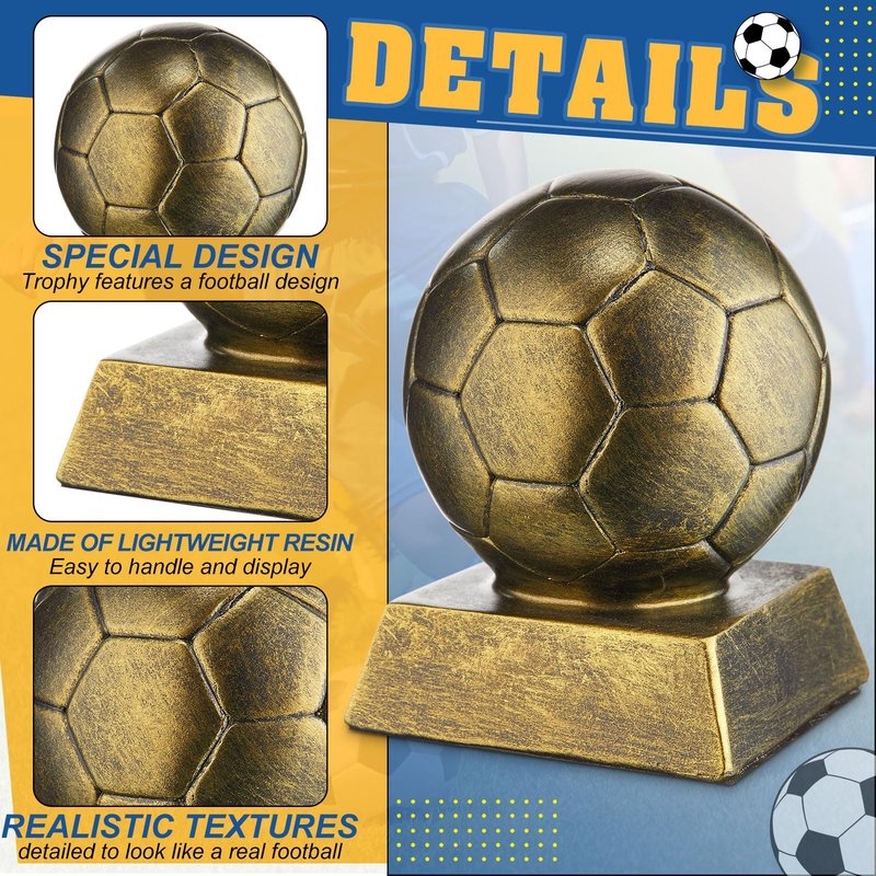 Liliaafar 1 Pcs Soccer Trophy Award Resin Soccer Medals Collectible for Sports Achievements, Office Desk Decor, Trophy Case Display (Style1,Bronze Golden)