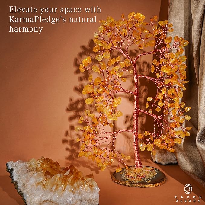 KARMAPLEDGE Citrine Crystal Tree of Life, Healing Crystals and Stones Tree for Home and Office Desk Decoration, Positive Energy, Money, Good Luck, Handmade Feng Shui Spiritual Gifts for Women