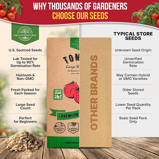 Tomato Large Cherry Seeds Pack 0.8 G - Over 300 of Non-GMO Heirloom Tomato Seeds for Planting Vegetables in Individual Seed Packet, Vegetable Seeds for Planting Home Garden Indoor & Outdoor Gardening