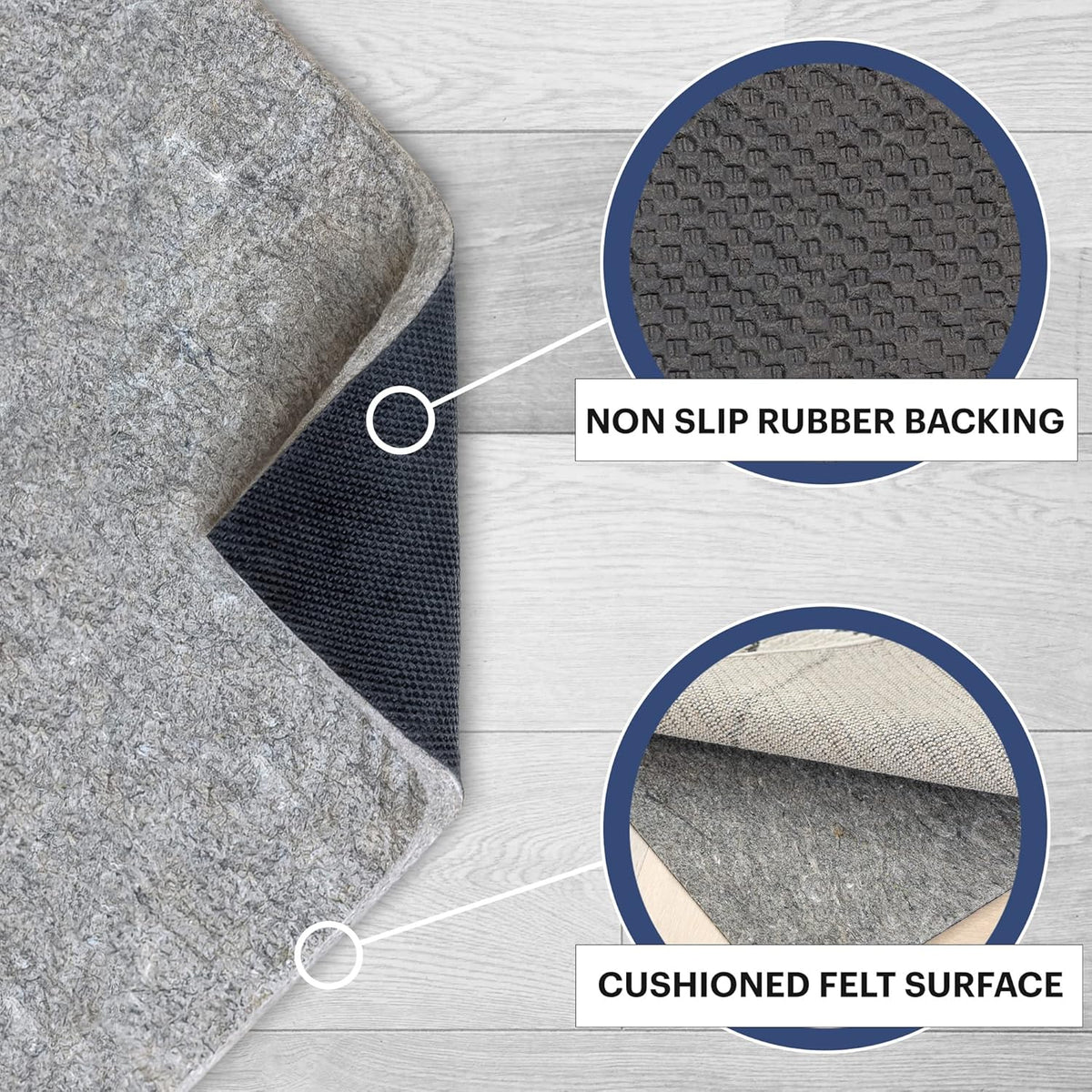 RUGPADUSA - Dual Surface - 3' Round - 3/8" Thick - Felt + Rubber - Enhanced Non-Slip Rug Pad - Adds Comfort and Protection - for Hard Surface Floors