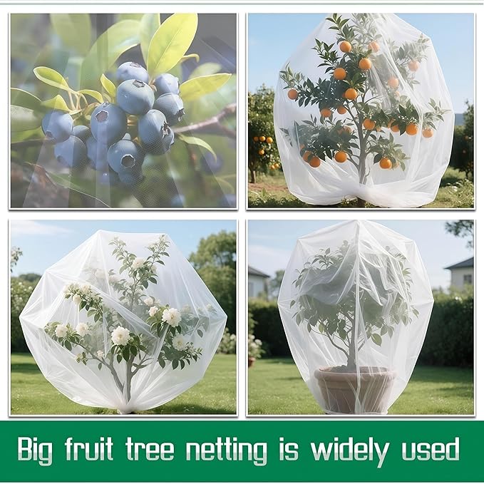 1 Pack 13.2×13.2Ft Extra Large Drawstring & Zipper Fruit Tree Netting Cover - Reusable Bird Netting for Blueberry Bushes, Anti-Cicada/Deer/Squirrel Large Plant Protection Net