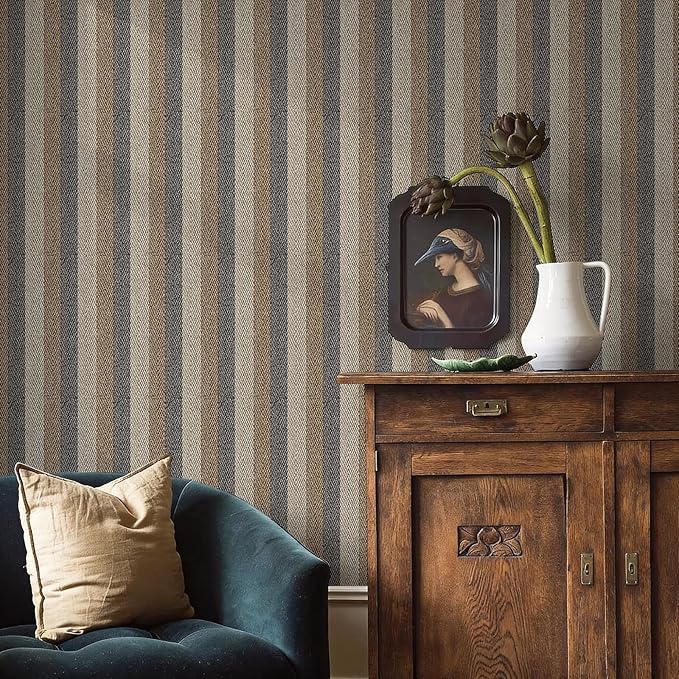 Textured Fabric Wallpaper Peel and Stick Large Size 26"x400" Beige/Brown/Grey
