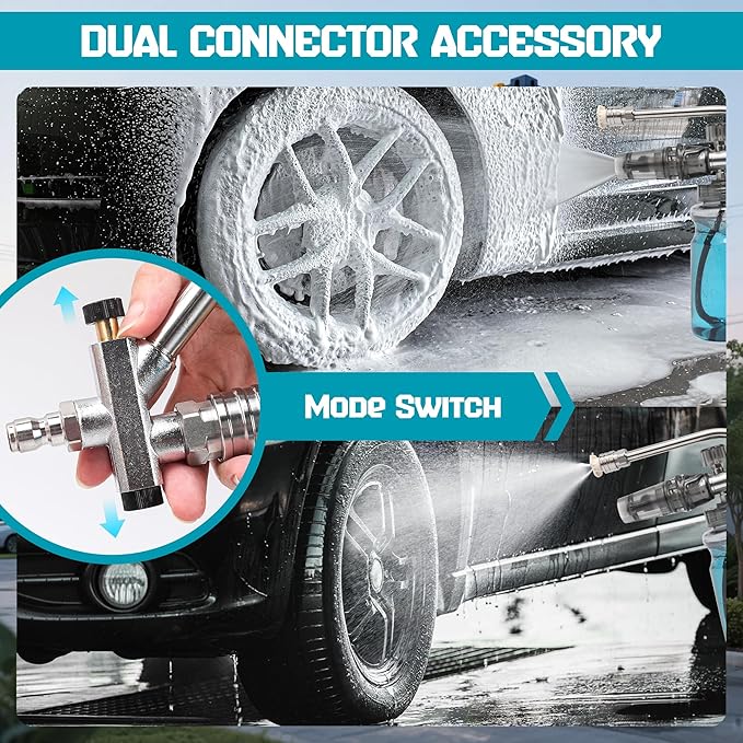 Foam Cannon Kit for Pressure Washer, Dual Connector Snow Foam Gun with Spray Gun, 5 Nozzle Tips, Curved Rods, 3/8" Swivel Quick Connect, M22-14mm & M22-15mm Adapters